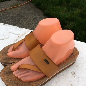 Reef Women's Brown Leather Cushion Sol Hi Slide Sandal Natural Size 9